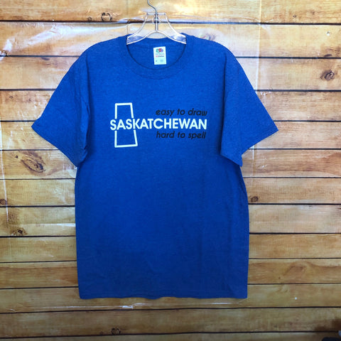 Saskatchewan "Easy to Draw, Hard to Spell" T-Shirt Blue