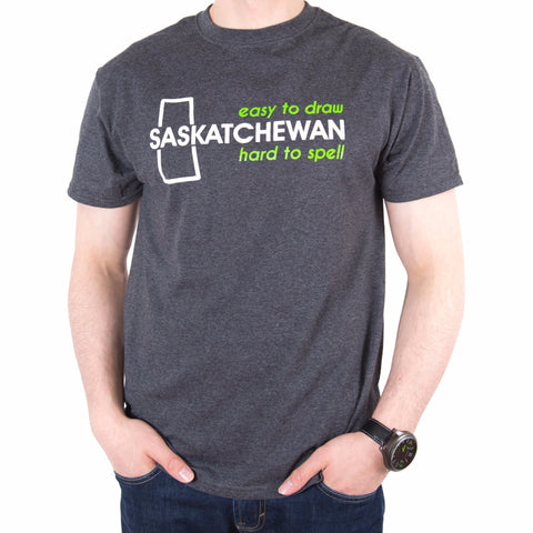 Saskatchewan "Easy to Draw, Hard to Spell" T-Shirt Grey